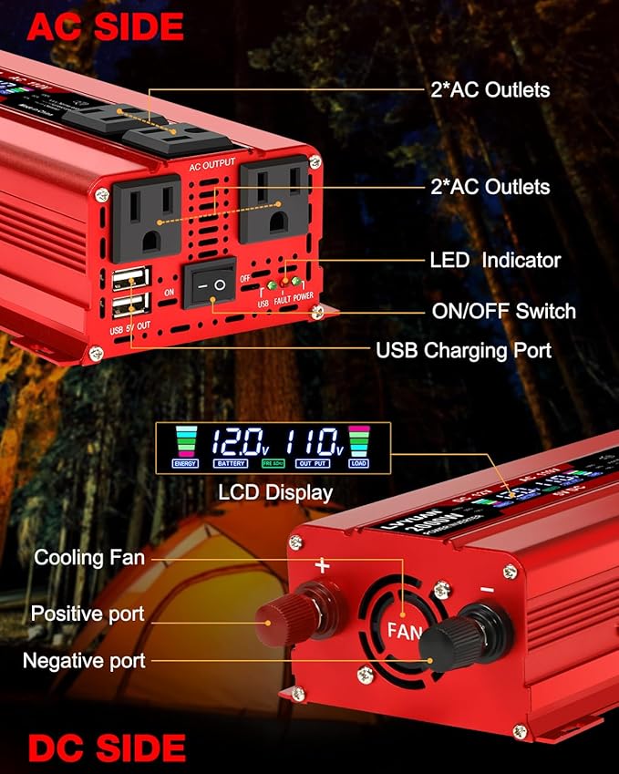 LVYUAN 1000W Car Power Inverter 12V to 110V DC to AC - Image 2