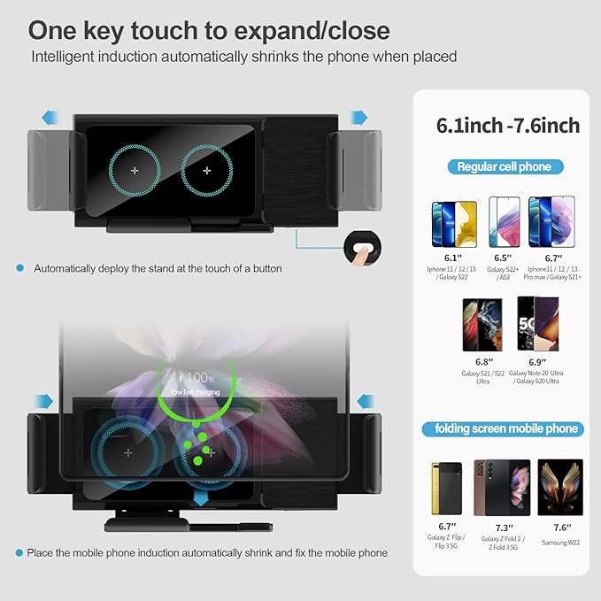 Wireless Car Charger for Z Fold 6/5/4/3, Dual Coil Cup Holder Phone Mount for - Image 4