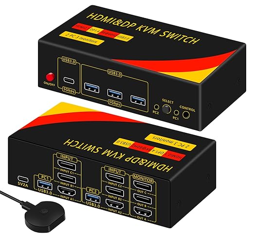 2*DP+1*HDMI KVM Switches 3 Monitors KVM Switch 2 Monitors 2 Computers Display by newiedkvm