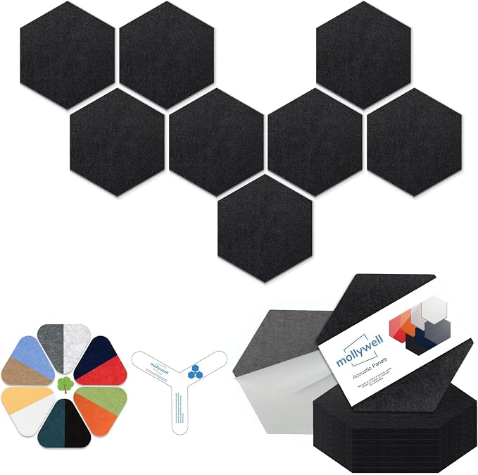 Mollywell Hexagon Acoustic Panels, High Density, Soundproofing, Decorative by Mollywell