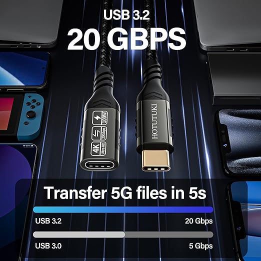 USB-C Extension Cable 16.5ft/5M, Male to Female Extender, Braided Data Cord - Image 3