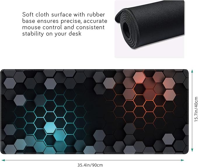 Hexagon Honeycomb Large Mouse Pad, Gaming Keyboard Desk Pad, Extended Mouse Mat - Image 3