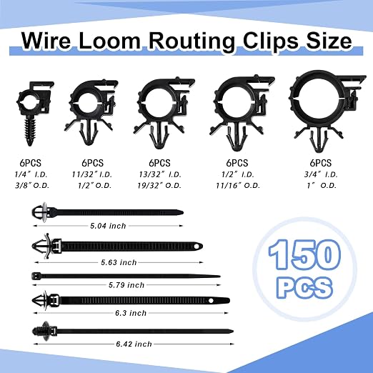 150 pcs Car Wire Loom Routing Clips Push Mount Cable Tie Assortment 10 Sizes - Image 2