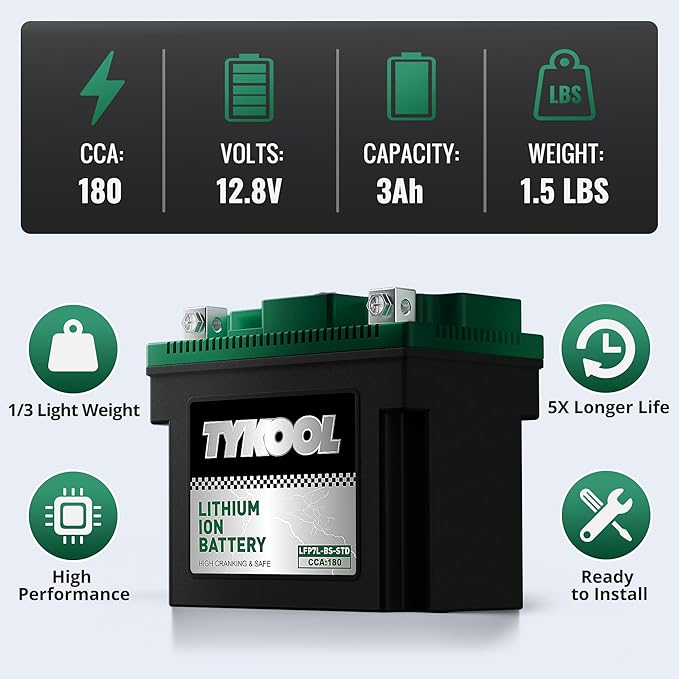 YTX7L-BS-STD 2X Cranking Amps, Lithium Iron Phosphate Motorcycle Battery - Image 5
