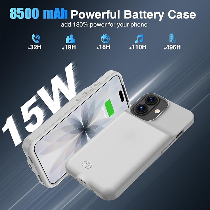GIN FOXI Battery Case for iPhone 17, Charging Case Charger 8500mAh Ultra-Slim - Image 3