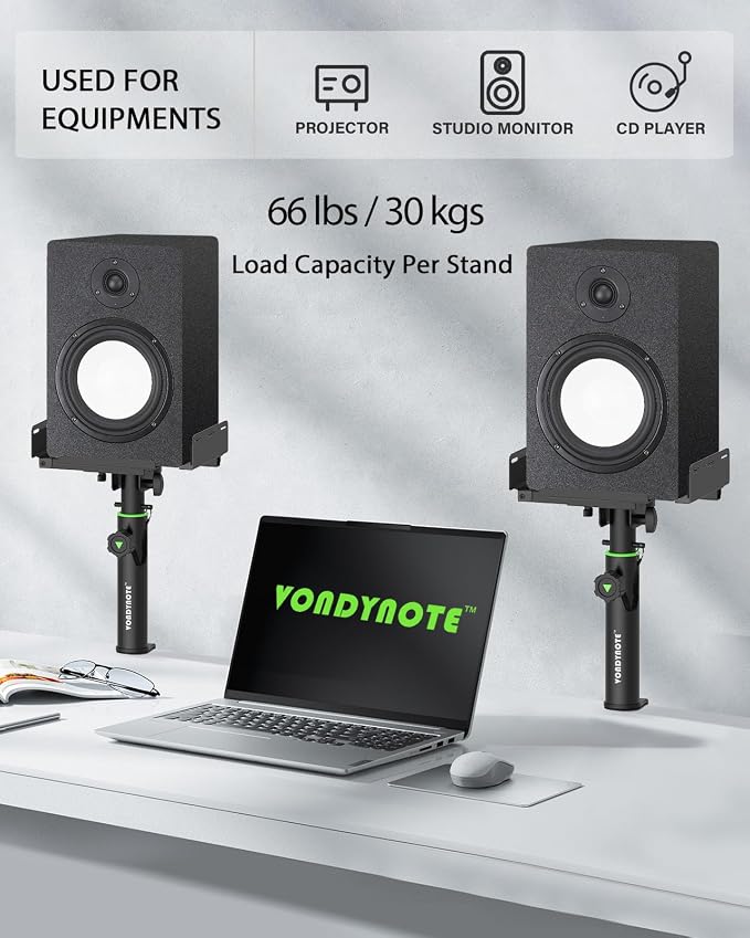 Set of 2 Dual Side Clamping Studio Monitor Stands Desk Clamp Speaker Stands - Image 7