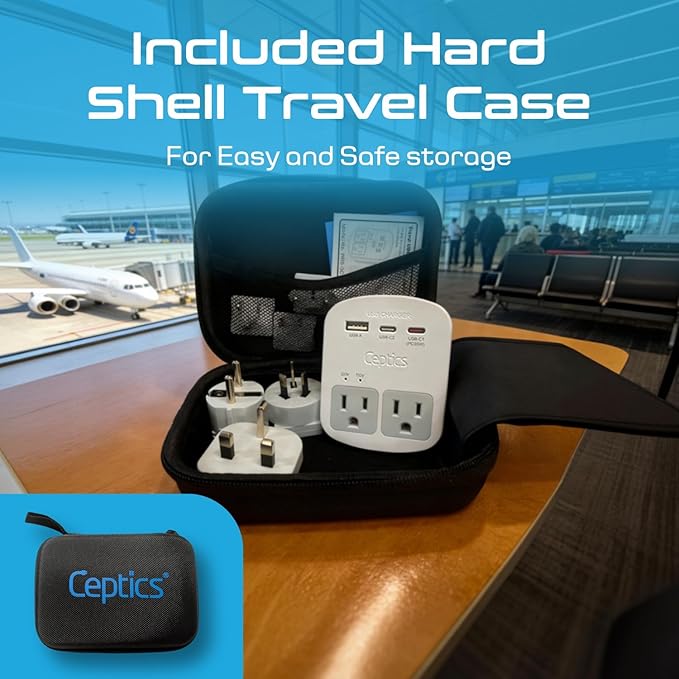 Ceptics 35W Universal Travel Adapter Kit – 2 USA sockets, 1x PD 35W USB-C and - Image 2