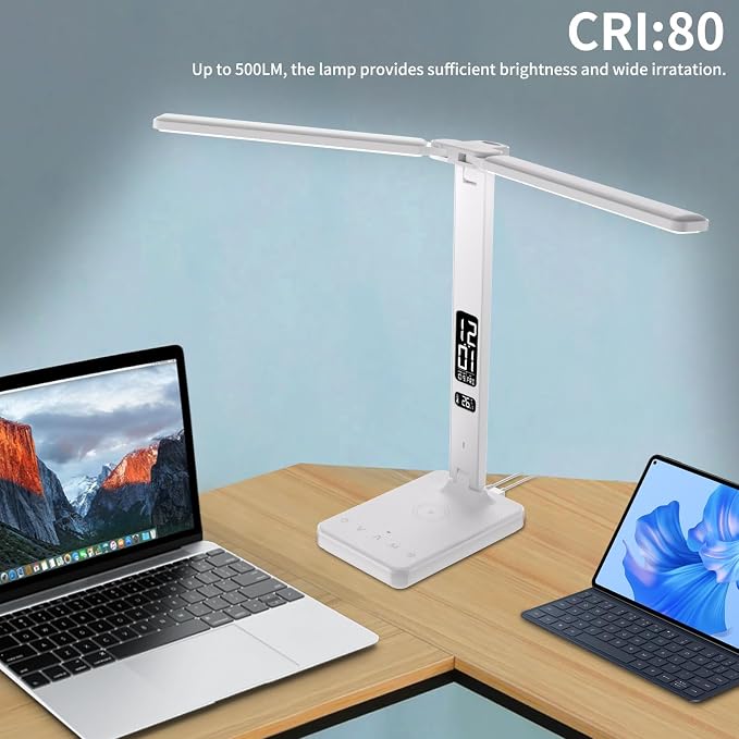 LED Desk Lamp with Charger, USB Charging Port, Dual Swing Arm Desk Light with 5 - Image 8