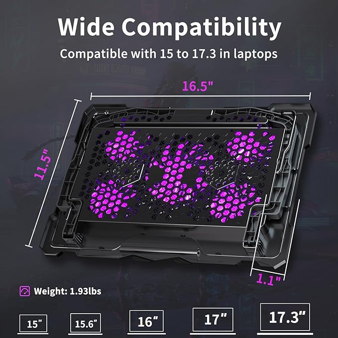 AICHESON Laptop Cooling Pad for 15.6 to 17.3 Inches PC Notebooks, 5 Fans - Image 9