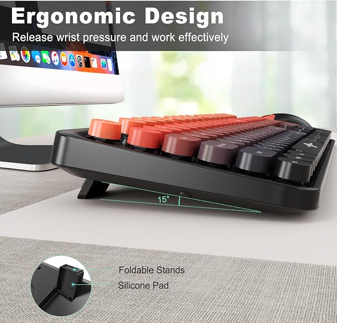 Wireless Keyboard and Mouse Combo, 104 Round Keys Cute Colorful Keyboard and - Image 6