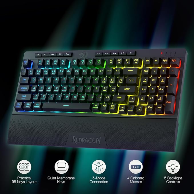 Redragon K515 PRO Shiva RGB Wireless Membrane Gaming Keyboard, 98 Keys - Image 2