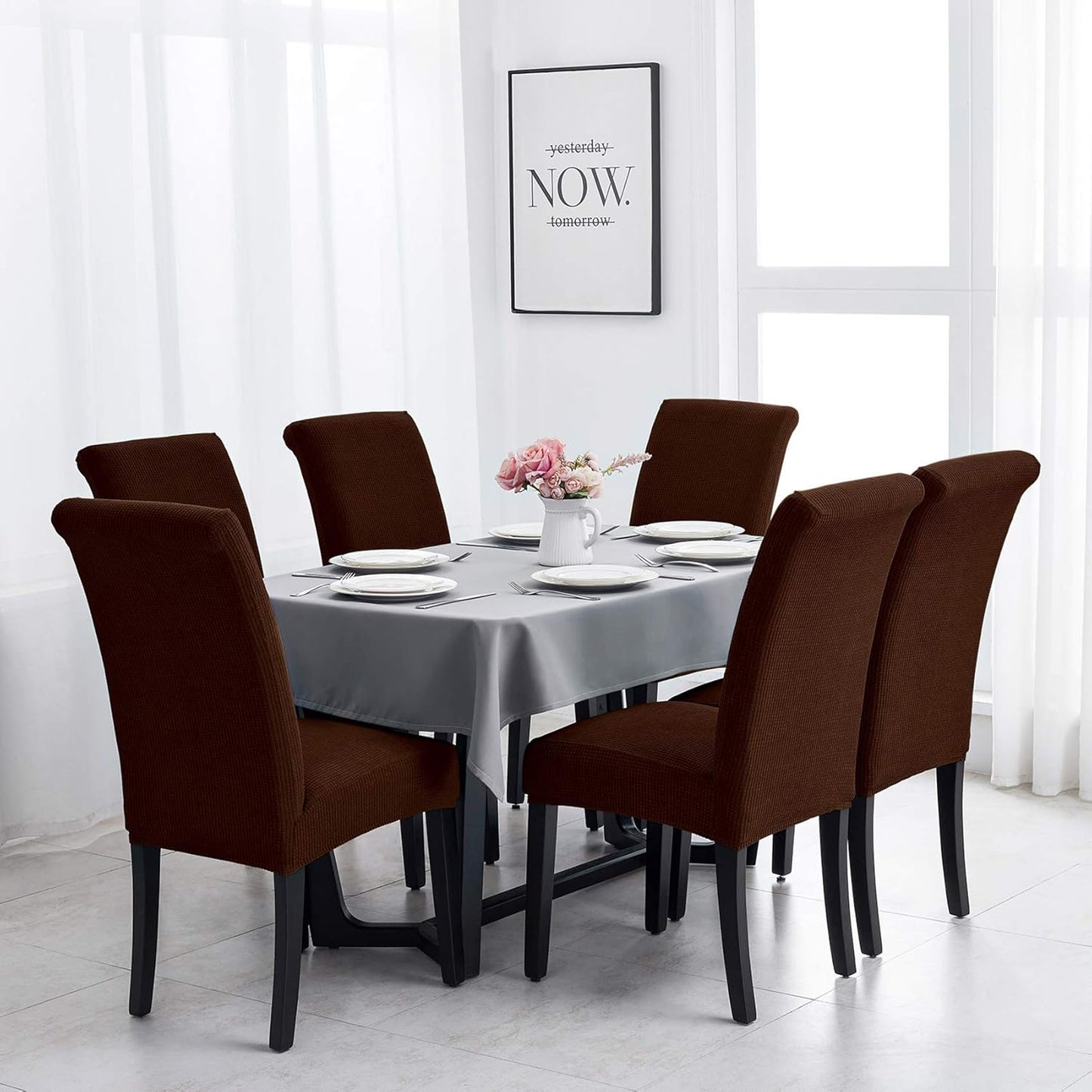 Joccun Chair Covers for Dining Room Set of 4,Dining Chair Slipcovers Stretch Dining Room Chair Covers Seat Protector,Washable Parsons Chair Cover for Home,Hotel(Chocolate,4 Pack)