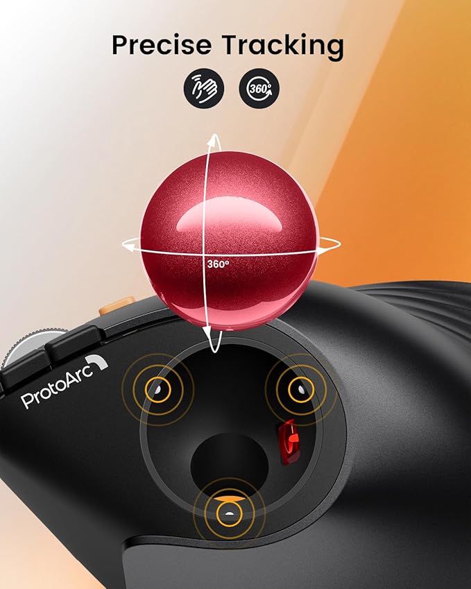 ProtoArc Vertical Wireless Trackball Mouse, EM05 NL Bluetooth Ergonomic - Image 5