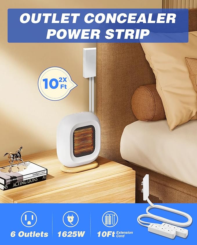 Saker Outlet Cover Extension Cord | 10ft Flat Extension Cord - Image 3
