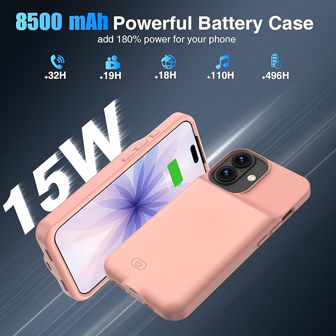 GIN FOXI Battery Case for iPhone 17, Charging Case Charger 8500mAh Ultra-Slim - Image 3