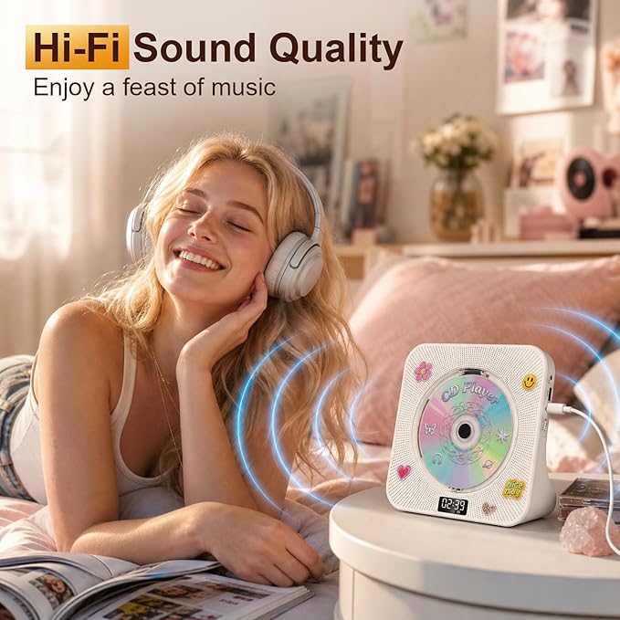 Gueray CD Player Portable Bluetooth Desktop CD Player - Image 4
