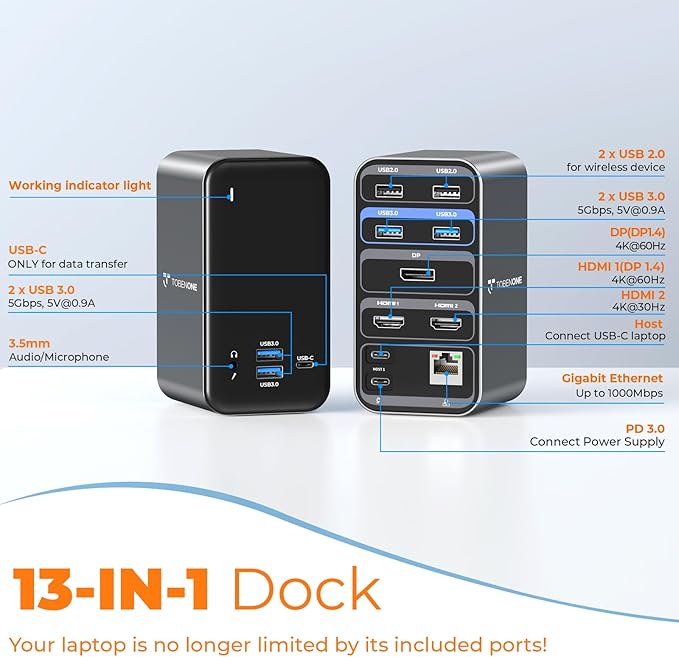TobenONE Docking Station 3 Monitors, Laptop Docking Station - Image 6