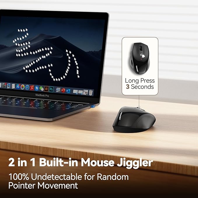 TECKNET Wireless Mouse Jiggler, USB-C Rechargeable Mouse, Silent Mouse Quiet - Image 2