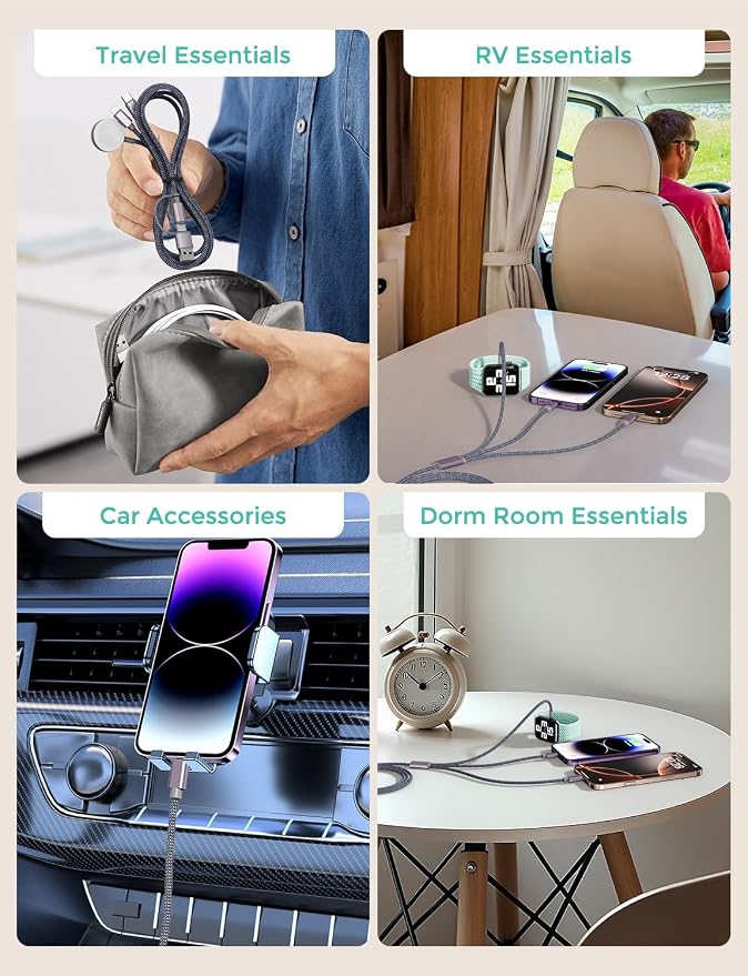 Travel Essentials, Upgraded 3 in 2 USB C Cable - Image 4