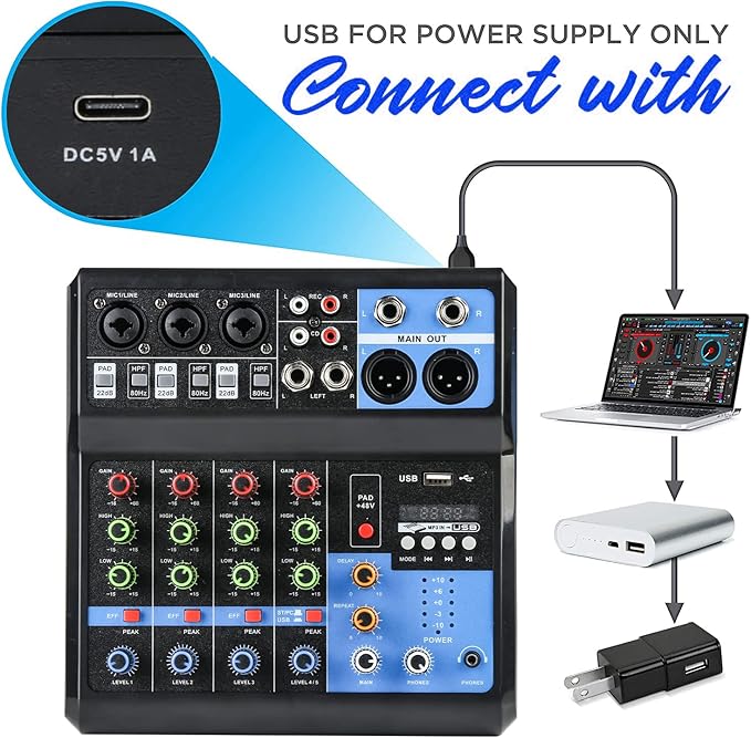 Dj Mixers 5 Channel Audio Mixer Sound Board - Image 2