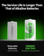 EBL C Batteries High Energy 5000mAh Ready2Use C Rechargeable Battery Cells - Image 4