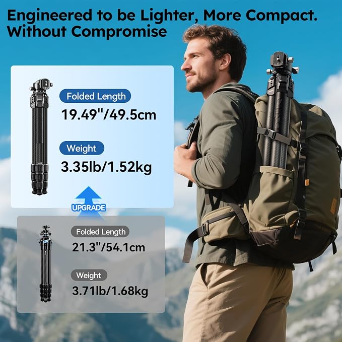 SIRUI Professional Travel Carbon Fiber Tripod 20kg/44lbs Load, Max Tube Dia - Image 7