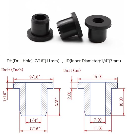 20 pcs 7/16" Drill Hole，1/4" ID Black Silicone Top hat Rubber Grommets - Image 2