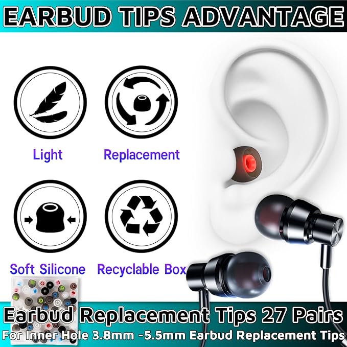 54Pcs Earbud Replacement Tips，Ear Bud Rubber Tips Silicone Earbud Tips Earbud - Image 7