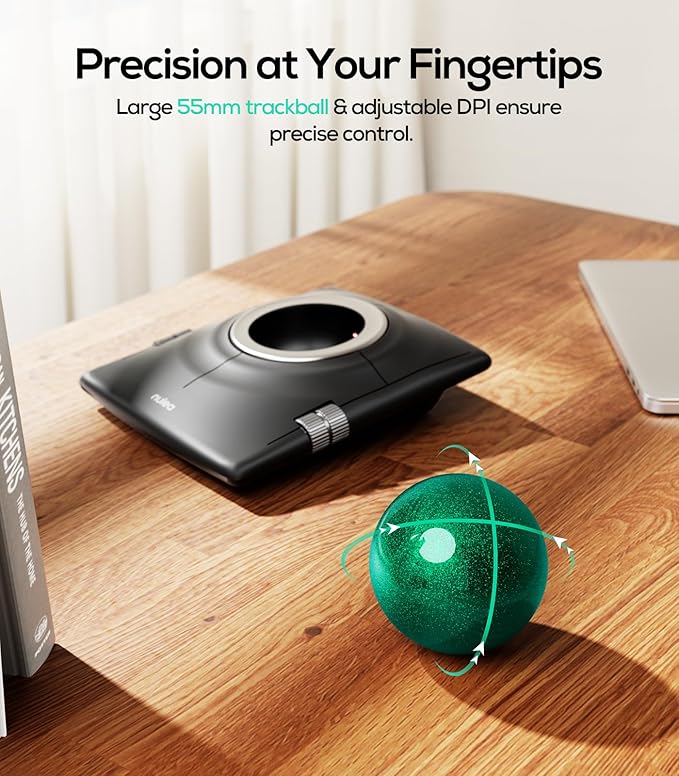 Nulea M512 Wireless Trackball Mouse, Ergonomic 55mm Trackball, Adjustable DPI - Image 2