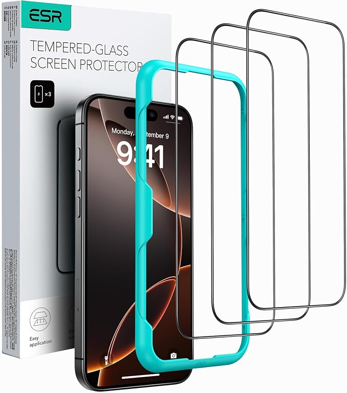 ESR 3 Pack for iPhone 16 Pro Screen Protector, Tempered Glass Film by ESR