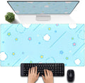 Kawaii Pastel Blue Star Grid Desk Pad, Large Gaming Mousepad & Keyboard Mat by DSKGSJH