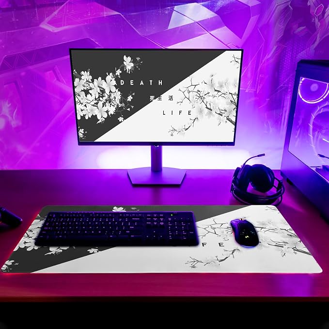 Black and White Mouse Pad 31.5 X 11.8 Inch Japanese Cherry Blossom Extended - Image 6