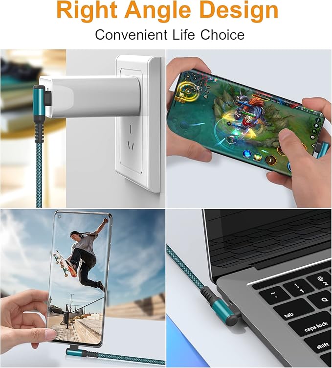 sweguard USB Type C Charger Cable Right Angle iPhone 16 Charger Nylon Braided - Image 4