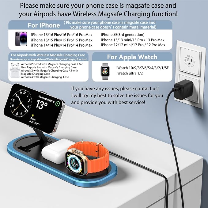 3 in 1 Wireless Charger for iPhone, Foldable Charging Station for Magsafe for - Image 3