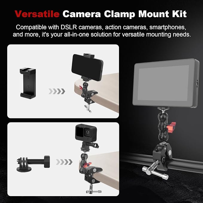 Camera Clamp Mount with Dual Ballhead Magic Arm, Aluminum Camera Mount Super - Image 2