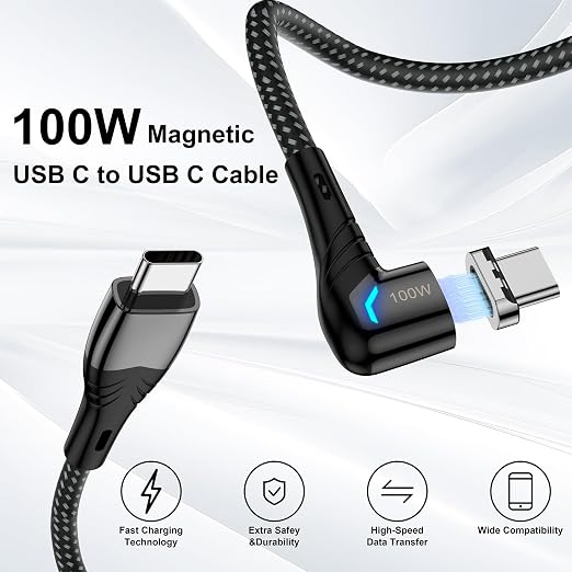 ZBF 100W USB C Magnetic Charging Cable, Right Angle Magnetic Phone Charger - Image 3