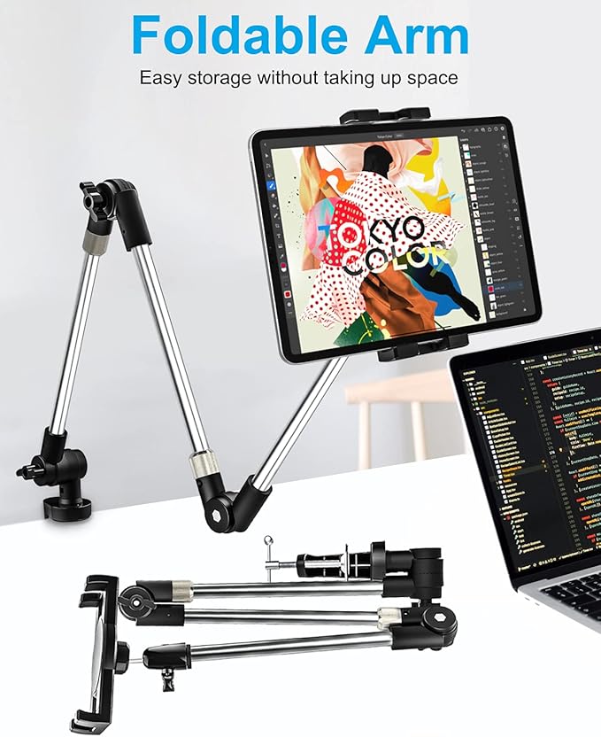 Tablet Holder for Desk Clamp 360° Phone iPad Mount, Aluminum Flexible Webcam - Image 3