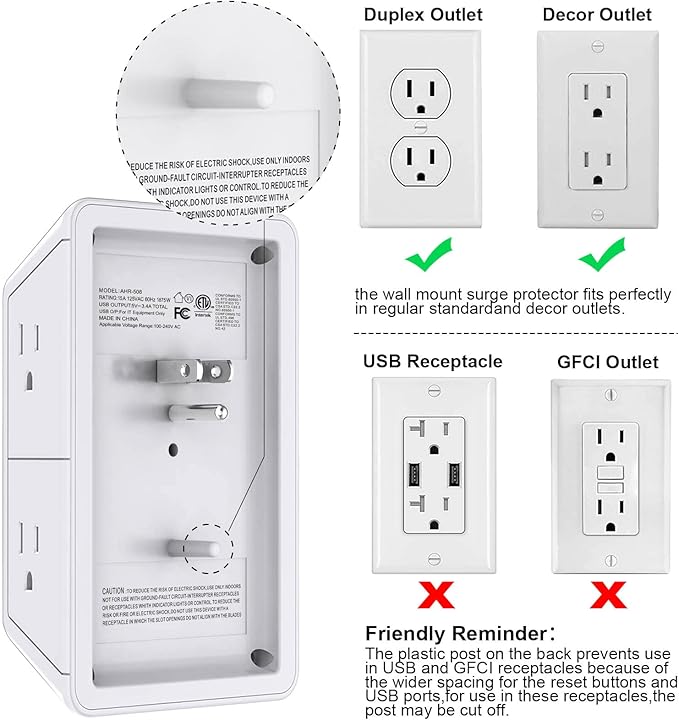 POWRUI Multi Plug 6 Outlet Surge Protector Extender - Image 6