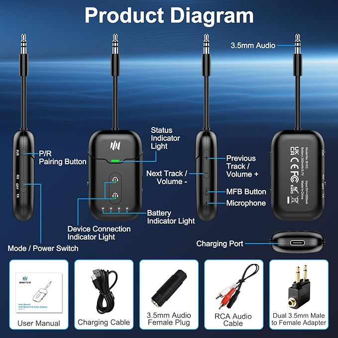 Airplane Bluetooth 5.4 Transmitter Adapter, Supports 2 AirPods/Headphones - Image 9