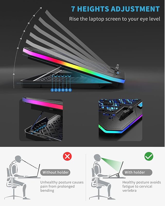 KeiBn Upgarde Laptop Cooling Pad, RGB Lights Laptop Cooler 6 Fans - Image 4