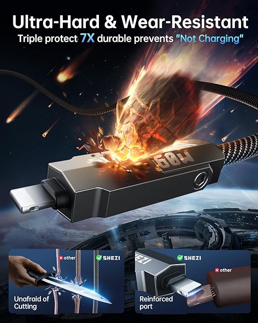 SHEZI Nylon Braided 4 in 1 USB C Cable 60W 3FT Compatible - Image 7