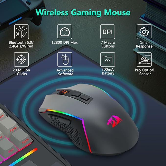 Redragon Wireless Mechanical Keyboard and Mouse Combo, RGB Backlit, TKL Creamy - Image 3