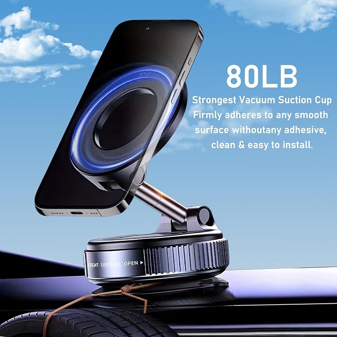 Vacuum Magnetic Phone Holder, 360° Adjustable Magnetic Car Mount, Foldable - Image 4