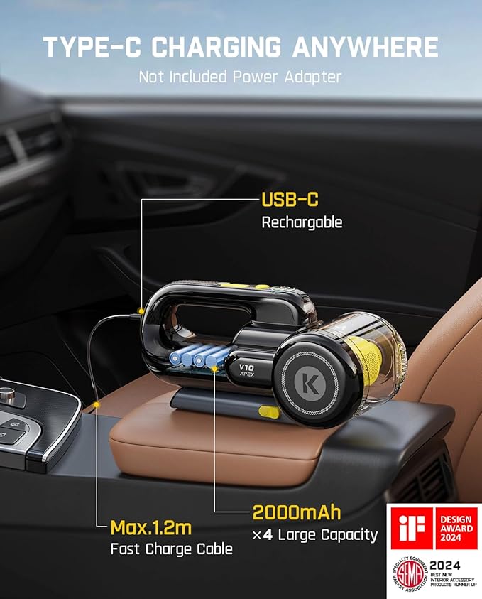 Fanttik Fold V10 APEX Pivot Cordless Car Vacuum, 17000Pa Handheld Vacuum - Image 8