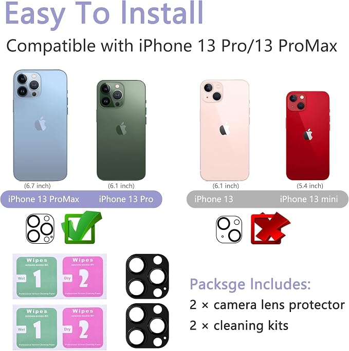 2 Pack Camera Lens Protector for iPhone 13 Pro/iPhone 13 Pro Max, AR Tempered - Image 2