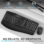 Wireless Keyboard and Mouse Combo, Full Size Wave Keys Ergonomic 2.4G Keyboard - Image 3