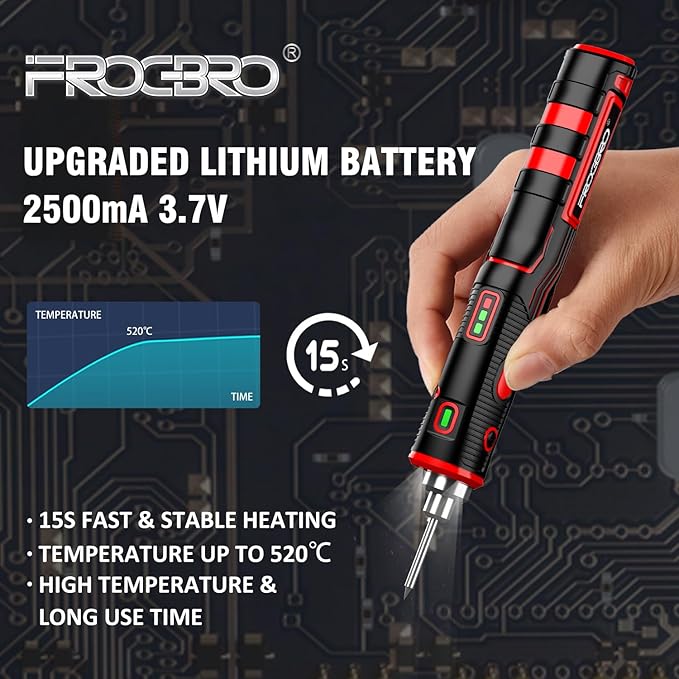 FrogBro 11W 2500mAh Cordless Soldering Iron Kit, Upgrade Max 968℉ Fast Heating - Image 4