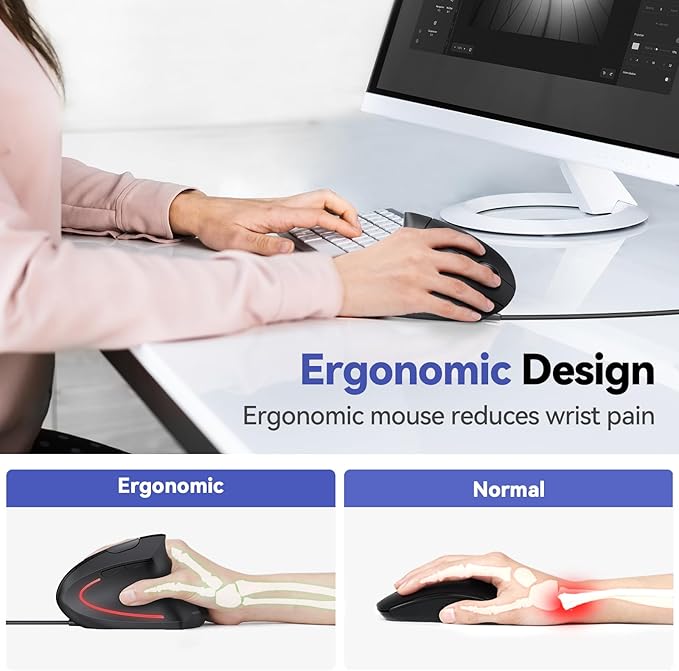 TECKNET Wired Mouse, 6400 DPI Ergonomic Mouse 6 Buttons Silent Mice 4 - Image 4