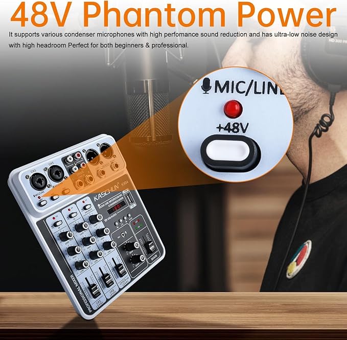 Professional 4-Channel DJ Audio Mixer, Podcasting, Live Streaming & Home - Image 5