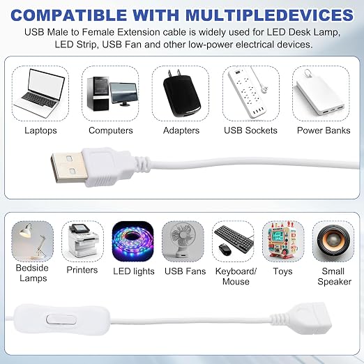 MECCANIXITY USB Cable with ON/Off Toggle Switch, USB Male to Female Extension - Image 4